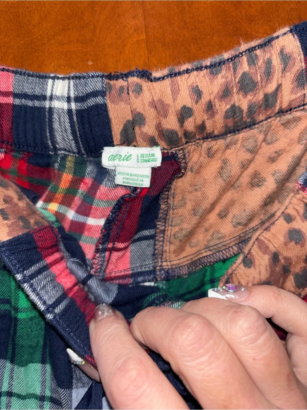 aerie Plaid and Leopard Patchwork Lounge Pants - Navy, Red, Green, Tan
